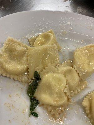 Ravioli with sage and browned butter.