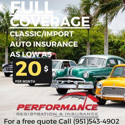 Insure and protect your classic car at great rates! Call us for a free quote