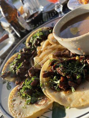 Mexico's Street Tacos - Beef Fajita. Grilled onions and beans on the side!