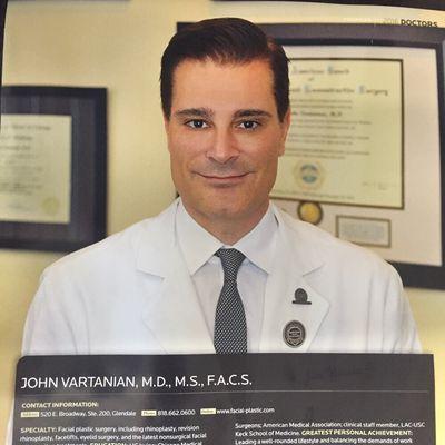 Dr. John Vartanian is one of Pasadena Magazine's Top Docs for 2016 - eight years in a row.