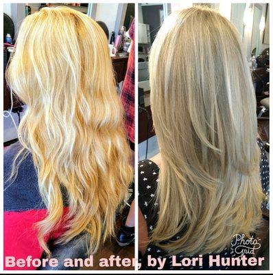 Before and after color correction and haircut by Lori Hunter