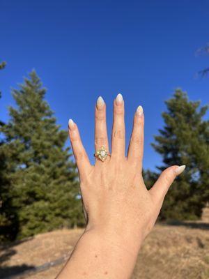 Custom made engagement ring 14kt gold with lab grown diamonds