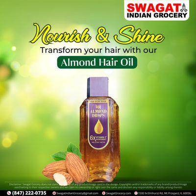 Nourish and shine: Transform your hair with our Almond Hair Oil. Shop now at #SwagatIndianGrocery for healthy, beautiful hair.