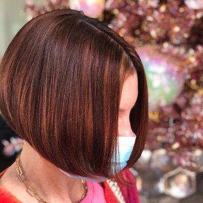 Chestnut hair color and the perfect swing bob by Trey Gillen