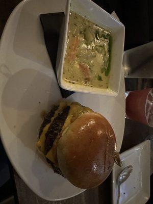 RKO Burger with the pickle soup! Great combination