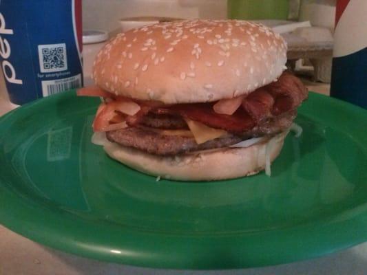 Double Bacon Cheeseburger. Onions/Tomatoes came separately.