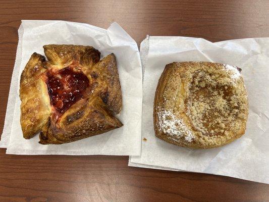 Raspberry turn up and apple/cardamom danish