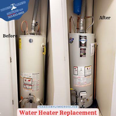 Our 40-50g Standard Water Heater Replacements include pan piped to drain, expansion tank, and more. Call today 303-833-0655!