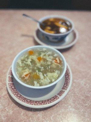 Egg drop soup + sweet and sour soup