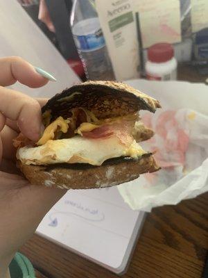 Ordered a bacon egg and cheese Sourdough Breakfast Sandwich