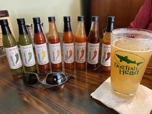 Delicious hot sauces courtesy of our server Lauren!