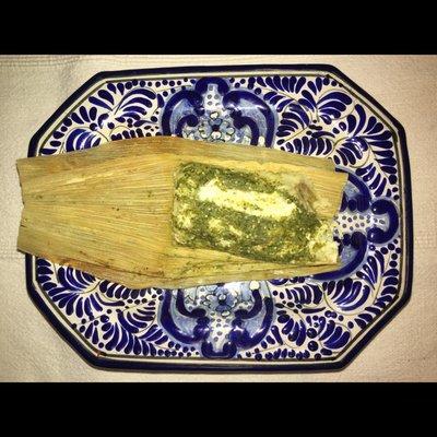 Green salsa chicken and cheese tamale