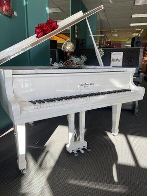 5' Hallet-Davis White Polish Baby Grand W/matching Duet Bench