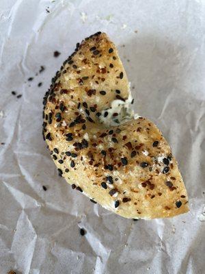 Black sesame bagel with herb spread