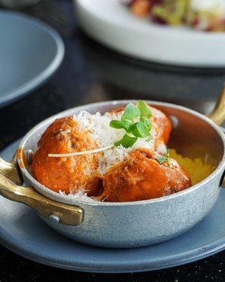 Veal Meatballs - Giusto Polenta, San Marzano Tomato, Basil, Parmesan