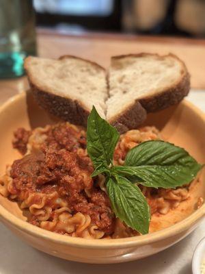 Mafalda with broken meatball sauce