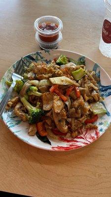 Drunken noodles, decent & fresh tasting. The noodles were clumped together.......bummer.