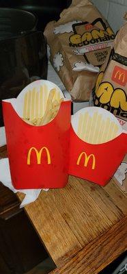 Was giving the wrong size. The replacement fries has less fries in the large container.