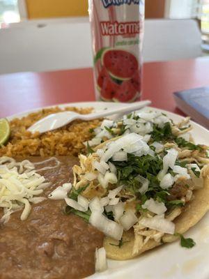 Tacos, beans, and rice.