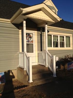 AFTER- Portico & Siding:
Alside Coastal Sage Siding,
Adobe Cream Trim in Lindenhurst NY