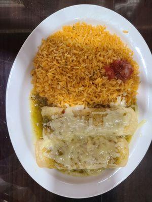 Chicken Enchiladas Verde with rice