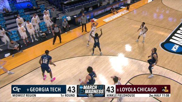 (8) Loyola Chicago vs. (9) Georgia Tech in the First Round of the NCAA Tournament on March 19, 2021. Hinkle Fieldhouse.