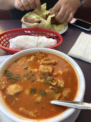 Menudo and double hamburger