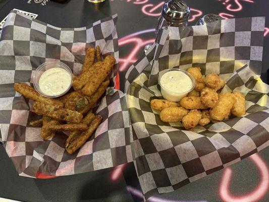 Fried Zucchini & Spicy Mac and Cheese Tots