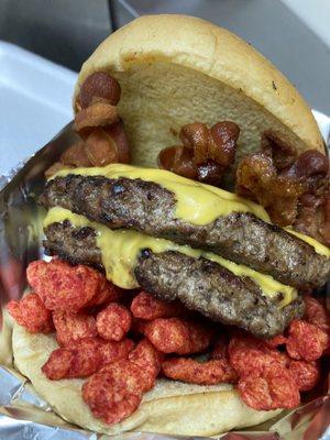 Hot Cheetos double cheese burger