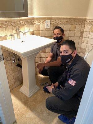 Chris & Christian = top notch plumbers! (Masks for Covid-19)