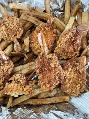 Over fried Shrimp and Fries