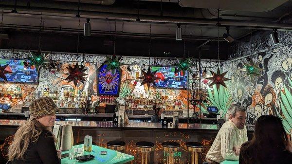 The bar: Its busy, but I love the artwork and the light fixtures!