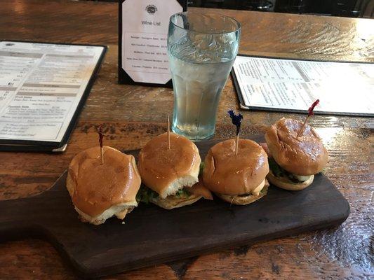 Happy Hour Special. 2 Chicken Tikka Sliders ($2 each) and 2 Spicy Sliders ($2.5 each)