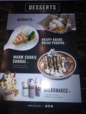 Dessert menu.