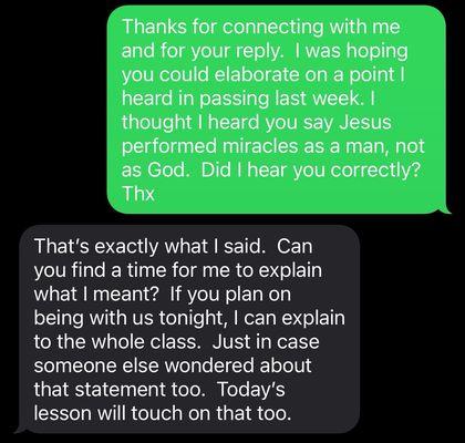 Screenshot of text conversation with pastor1