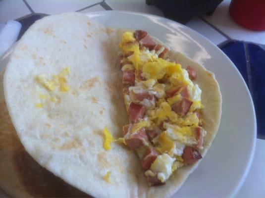 Wiener and egg taco.