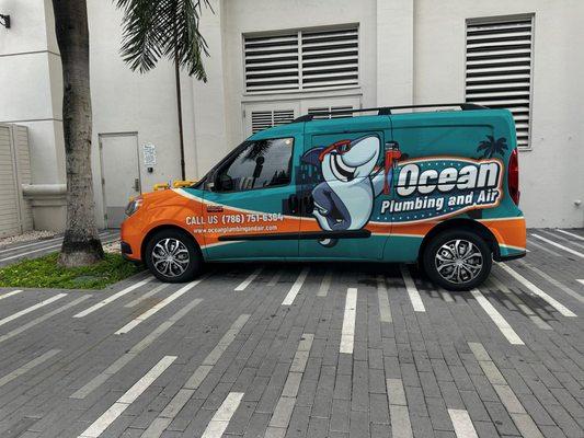 Ocean Plumbing and Air van at a customers house