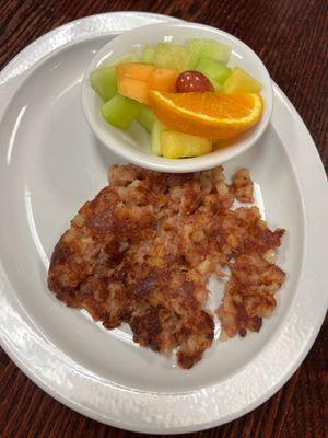 Corn hash and fruit