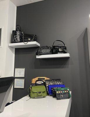 Clutches and bags on the wall