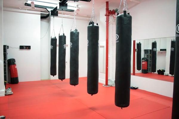 Retractable heavy bags in the Boot Camp studio