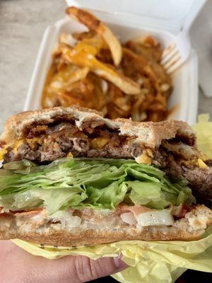 Western Cheeseburger and Chili Cheese Fries