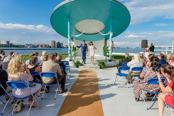 A happy moment under the recently-restored vintage bandshell, originally built in the 1930s