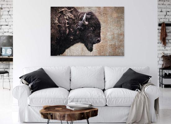 Canvas print of a closeup bison photo