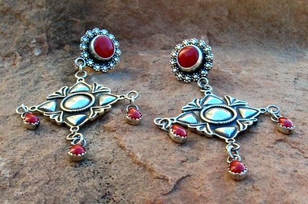 Coral and Sterling earrings by Santa Fe artist Gregory Segura