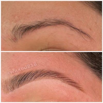 Brow lamination, clean up wax, fill-in , concealer.