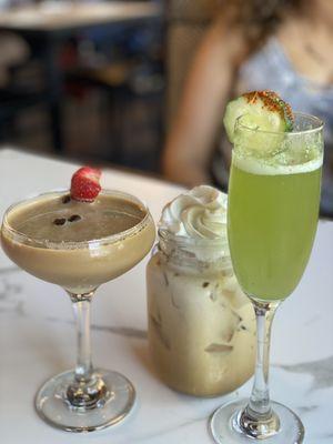 Espresso martini, iced coffee, cucumber mimosa