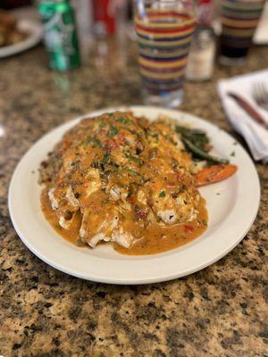 Snapper, red beans and rice and vegetables