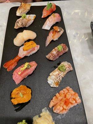 Sushi omakase. There is a noticeable difference in the quality of fish. If you are wondering if its worth it, go for it!