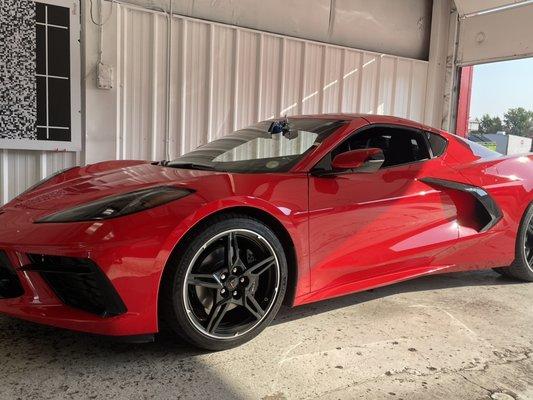 Windshield repair on a C8 Corvette