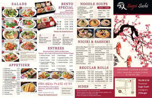 Salads, Appetizers, Bento, Entrees, Kids Meal, Noodles and more!